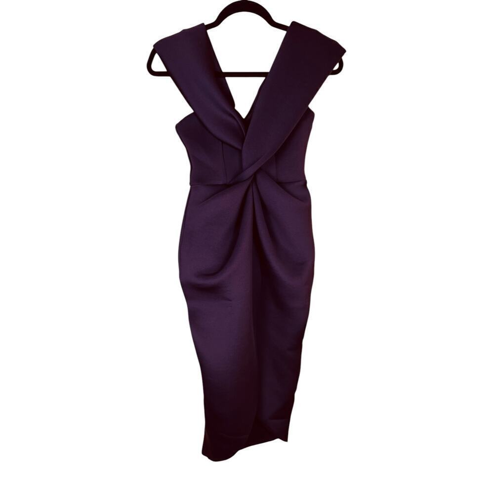 Asos Cocktail Dress Purple Off the Shoulder Twist Front Party Stretchy Size 4